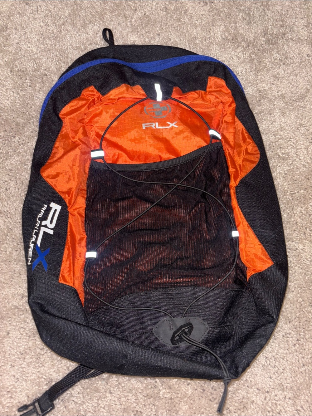 RLX Ralph Lauren Technical Hiking Backpack Orange Black Bungee Utility